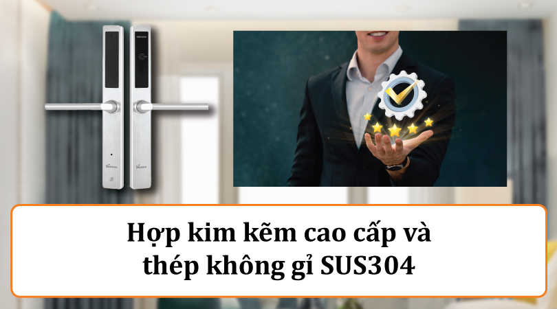 Khóa khách sạn dùng cho cửa nhôm tích hợp đầu lọc thẻ Demax HSL330 SS1 - Chất liệu bền bỉ