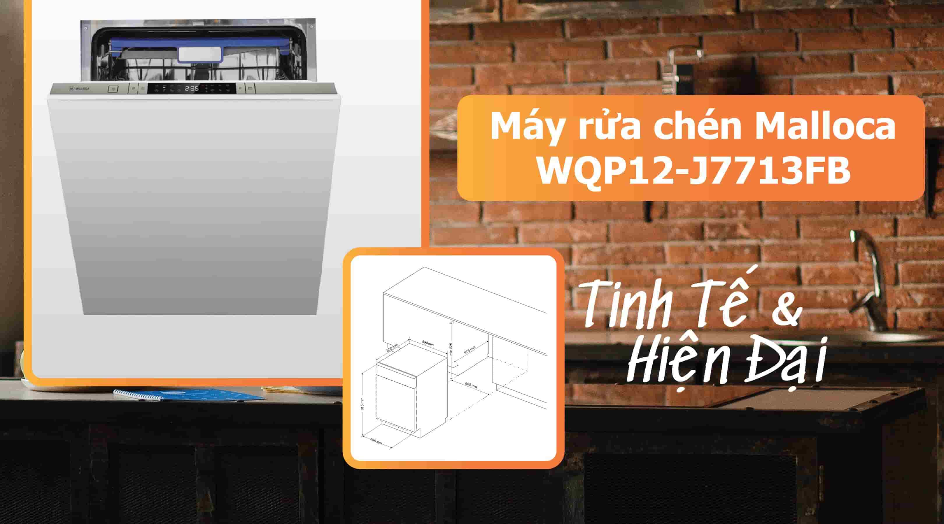 Máy rửa chén Malloca WQP12-J7713FB