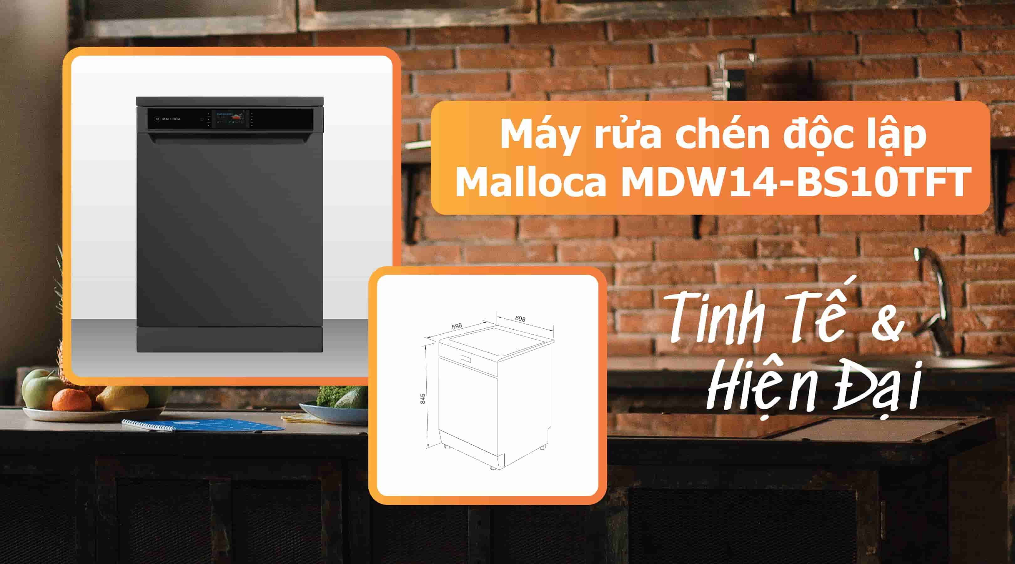 Máy rửa chén độc lập Malloca MDW14-BS10TFT