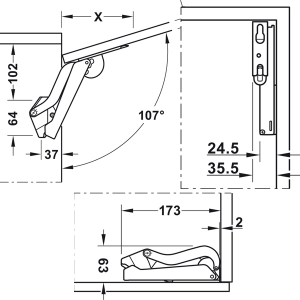 ảnh sản phẩm Tay nâng Free Space Hafele 372.27.354