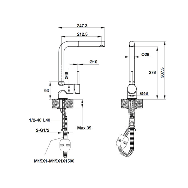 ảnh sản phẩm Vòi rửa chén Hafele HT19-GH1P278 570.51.480