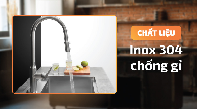 Vòi rửa chén Malloca K046-S - Chất liệu Inox 304