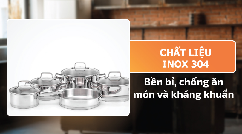 Bộ nồi inox Malloca SA-1503 - Chất liệu inox 304